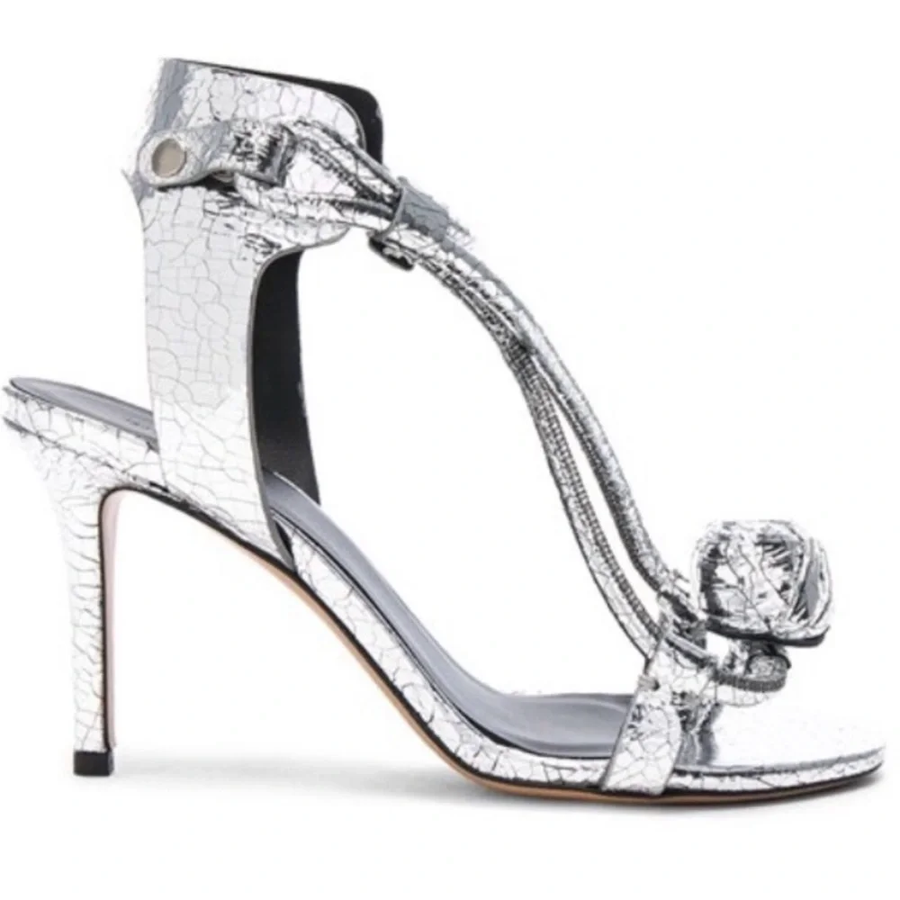 Isabel Marant Ablee Metallic Silver Strappy Heels Size 8 Italy Designer Sandals - Picture 3 of 11